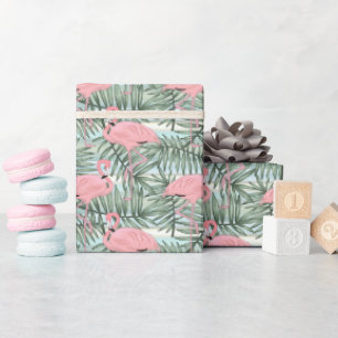 Papier Cadeau Hip Flamants roses roses mignonette feuille de pal