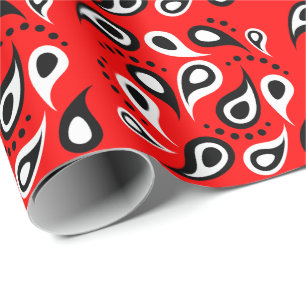 Papier Cadeau Hip Red Bandana Imprimer Noir Blanc Paisley and Do