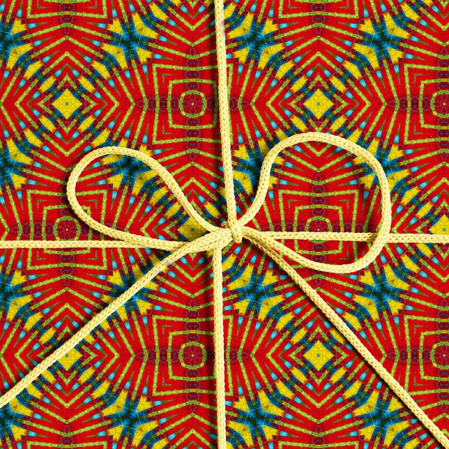 Papier Cadeau Hippie Abstraite Rouge et jaune Floral Tribal ethn (Créateur téléchargé)