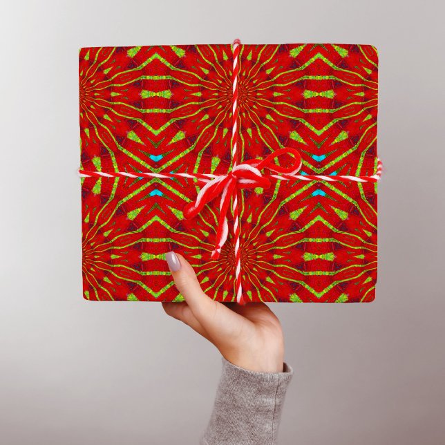 Papier Cadeau Hippie Abstraite Rouge et jaune Floral Tribal ethn (Créateur téléchargé)