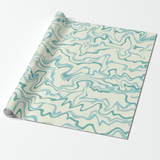Papier Cadeau Hippie les années 70 Marbre Bleu Liquide Swirl Boh (Déroulé)