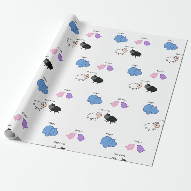Papier Cadeau Hippo Birdies Two Ewes (Déroulé)