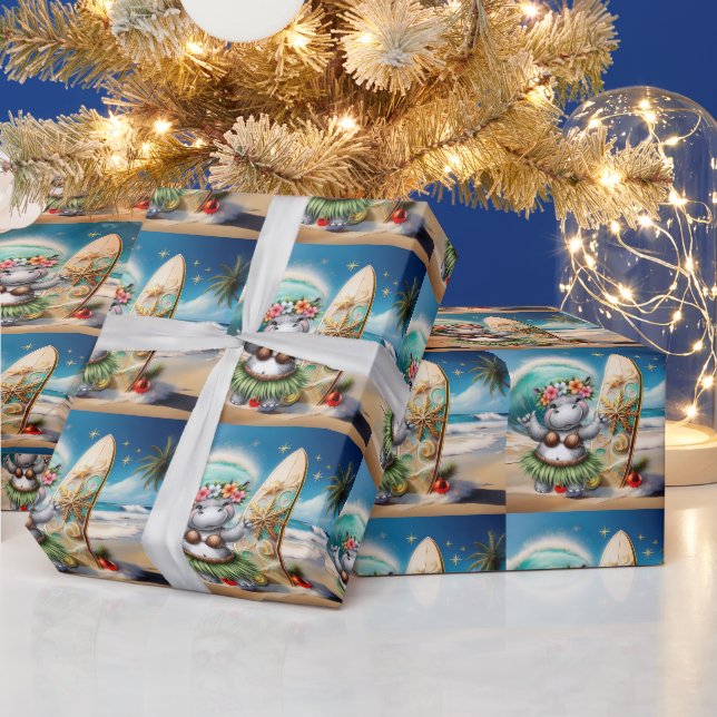 Papier Cadeau Hippo Christmas Hawaiian Themed for Animal Lovers (Vacances)