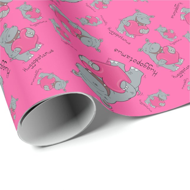Papier Cadeau Hippo Hugs Valentine's Day Wrapper Paper (Coin rond)