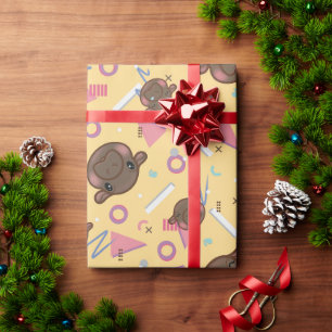 Papier Cadeau Hippo jaune mignon