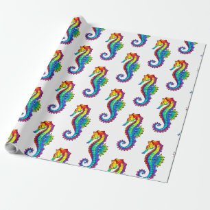 Papier Cadeau Hippocampe polygonal arc-en-ciel