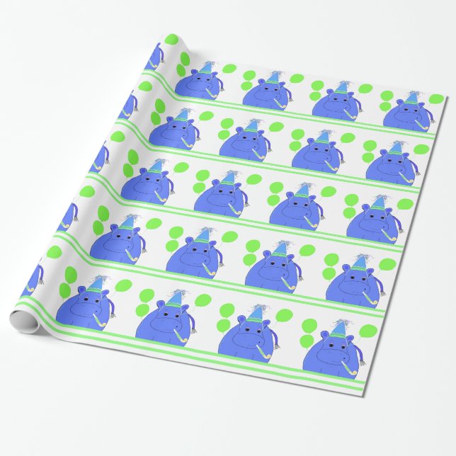 Papier Cadeau Hippopotame avec Ballons (Déroulé)