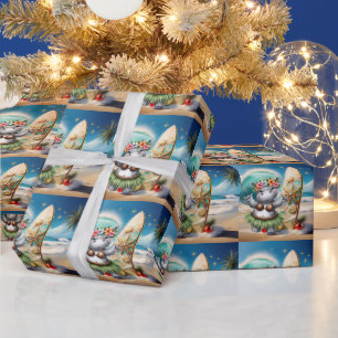 Papier Cadeau Hippopotame Noël Thème Hawaïen pour les Amoureux d