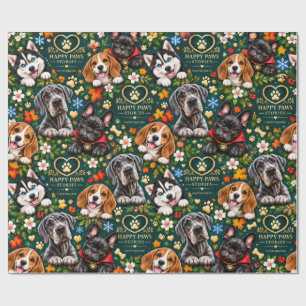 Papier Cadeau Histoires de Pattes Heureuses Chiens Mignons Toute