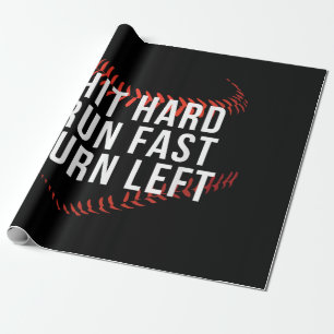 Papier Cadeau Hit Hard Run Fast Turn Left Drôle Lecteur De Baseb