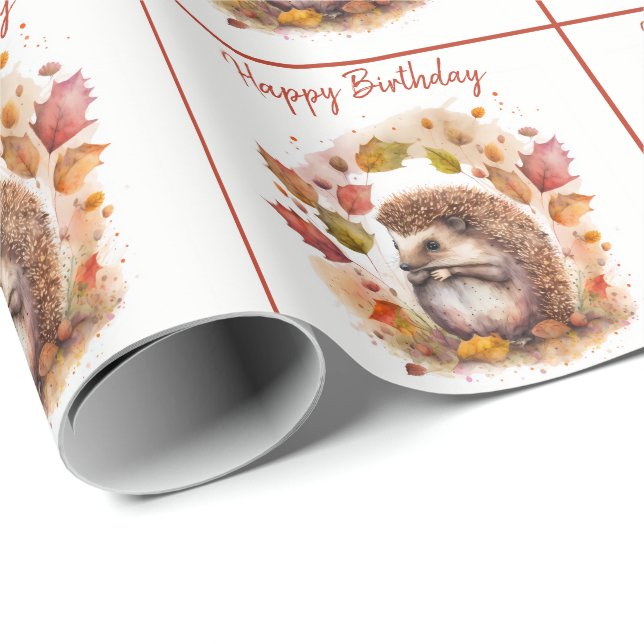 Papier Cadeau Hiver / Autumn Vibes Hedgehog - Joyeux anniversair (Coin rond)