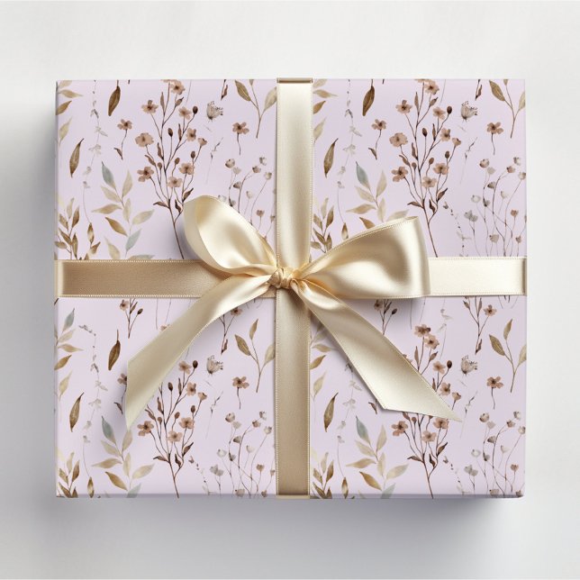Papier Cadeau Hiver Brown jolies fleurs et Motif Feuille (In situ)