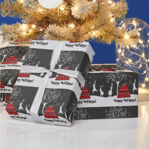 Papier Cadeau Hiver Bunny Hoppy Vacances Enveloppement Papier