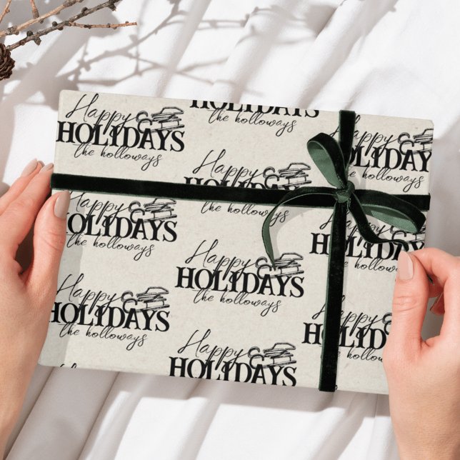Papier Cadeau Hiver dessiné à la main Schéma noir Fête (Send cheer with this bold and playful holiday wrapping paper!)