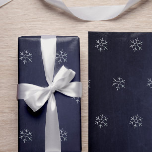 Papier Cadeau Hiver Élégant Moderne Flocons de Neige Blancs sur
