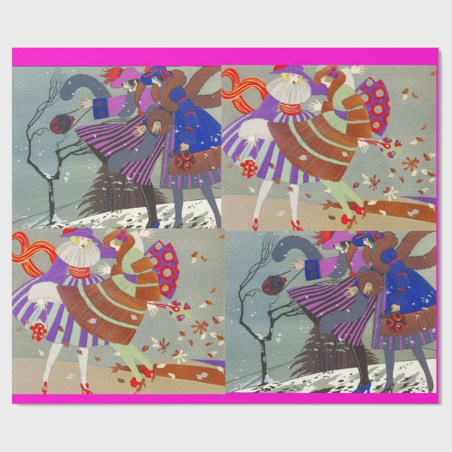 PAPIER CADEAU HIVER ET AUTOMNE ART DÉCO BEAUTÉ MODE (Plat)