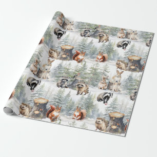 Papier Cadeau Hiver Forêt boisée Bébé Animaux