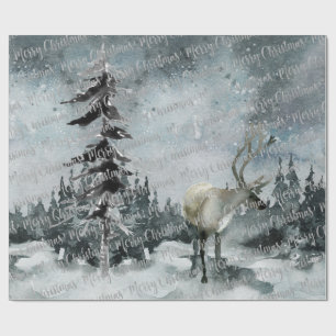 Papier Cadeau Hiver Forêt forestière Cerf Joyeux Noël