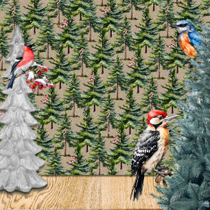 Papier Cadeau Hiver Forêt forestière Oiseaux Première chute de n
