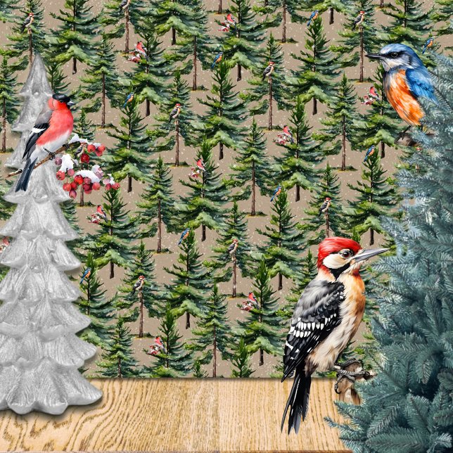 Papier Cadeau Hiver Forêt forestière Oiseaux Première chute de n (Winter Woodland Forest Birds First Snowfall Kraft Wrapping Paper Rolls in 6 feet and 15 feet rolls.)