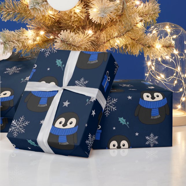 Papier cadeau hiver Manchot Mignon  (Vacances)
