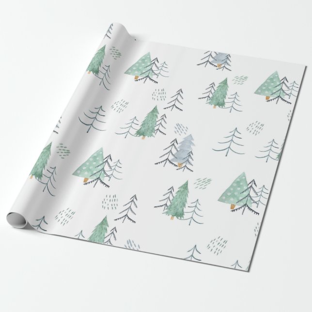 Papier Cadeau Hiver Scandinave Arbre Peint à la main Motif (Déroulé)