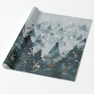 Papier Cadeau Hiver Woodland Stag Deer Forest Wilderness