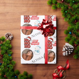 Papier Cadeau Ho Ho Ho Ho moderne Une photo Nom Joyeux Noël
