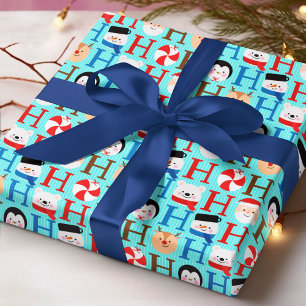 Papier Cadeau Ho Ho Ho Père Noël Bonhomme de Neige Enfants Noël
