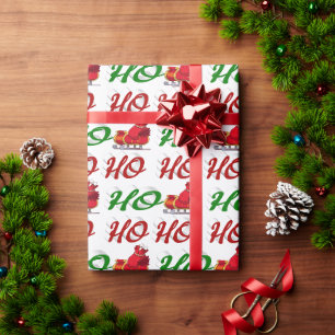 Papier Cadeau Ho Ho Ho Père Noël Sleigh Noël rouge vert