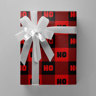 Papier Cadeau Ho Ho Ho Red & Black Chic Christmas Buffalo Plaid