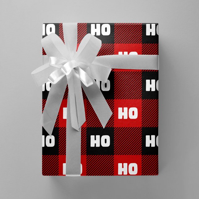 Papier Cadeau Ho Ho Ho Red Black White Christmas Buffalo Plaid (Ho Ho Ho Red & Black Chic Christmas Buffalo Plaid Wrapping Paper)