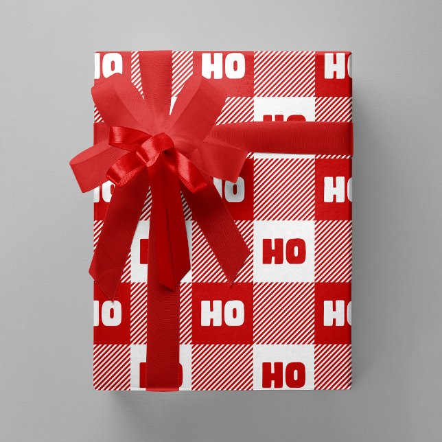 Papier Cadeau Ho Ho Ho Red & White Chic Christmas Buffalo Plaid (Ho Ho Ho Red & White Chic Christmas Buffalo Plaid Wrapping Paper)