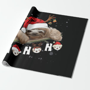 Papier Cadeau Ho Ho Ho Sloth Noël Santa Hat Reindeer