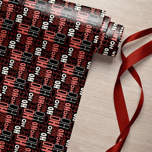 Papier Cadeau Ho Ho Ho Typographie Noël Noir (Créateur téléchargé)