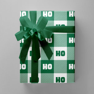 Papier Cadeau Ho Ho Ho Vert Blanc Chic Noël Buffalo Carreaux