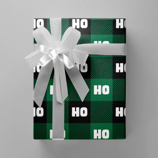 Papier Cadeau Ho Ho Ho Vert Noir Blanc Noël Buffalo Carreaux