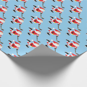 Papier Cadeau Hockey Père Noël Patinage bleu