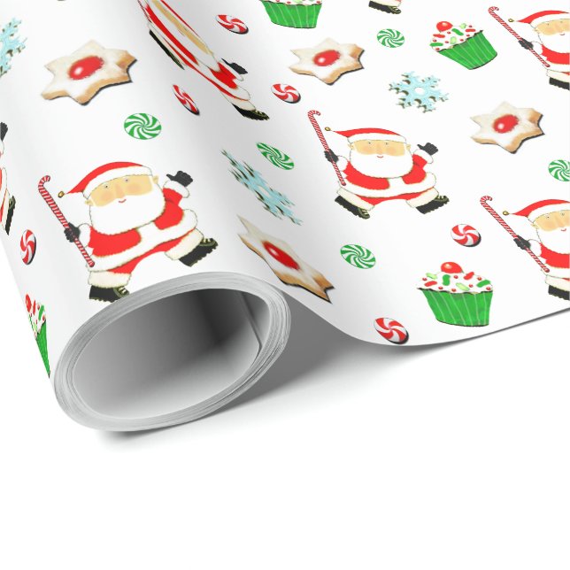 Papier Cadeau Hockey sur gazon de Noël (Coin rond)