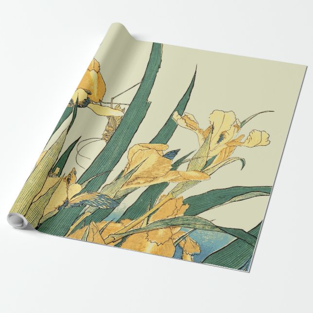 Papier Cadeau Hokusai grasshopper et iris Japon (Déroulé)