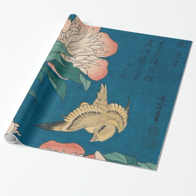 Papier Cadeau Hokusai Peonies et Canary Vintage GalleryHD (Déroulé)