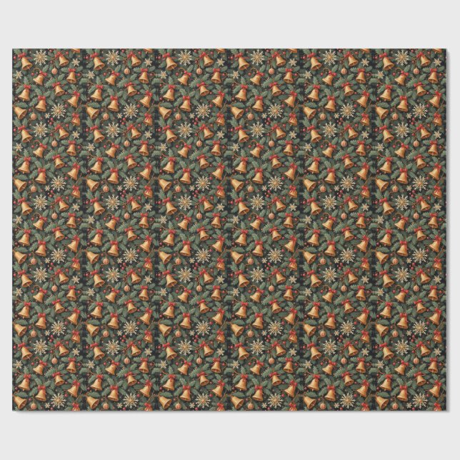 Papier Cadeau Holiday Bells, Decorative Christmas Pattern, (Plat)