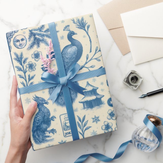 Papier Cadeau Holiday & Winter Mahjong Toile Wrapping Paper (Cadeaux)