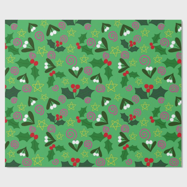 Papier Cadeau Holly and Mistletoe Holiday Wrapping Paper (Plat)