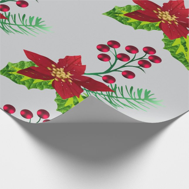 Papier Cadeau Holly and Pointsettia  pattern (Coin)
