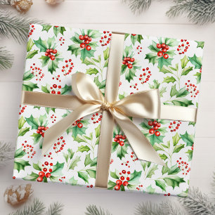 Papier Cadeau Holly Berries et Foliage