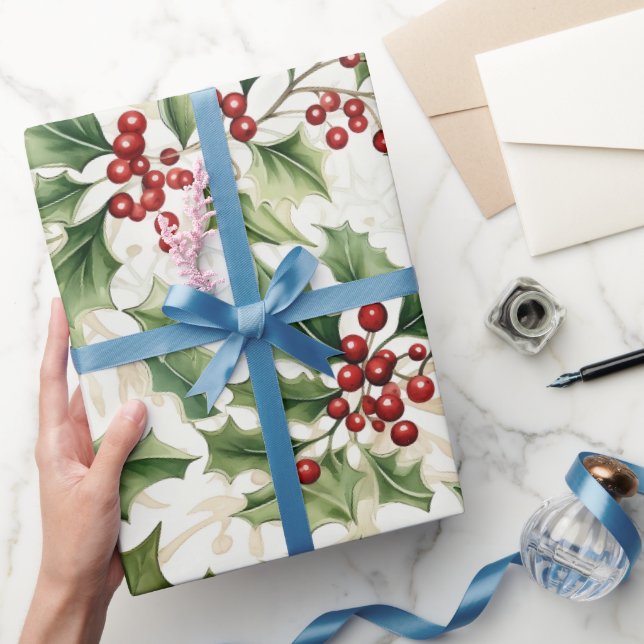 Papier Cadeau Holly Feuille et Red Berries (Cadeaux)