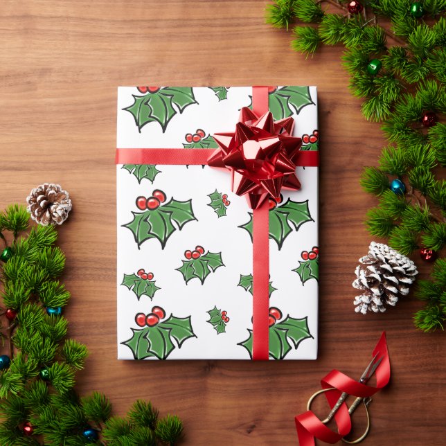 Papier Cadeau Holly Feuilles, Holly baies, fun vacances botaniqu (Cadeau de vacances)