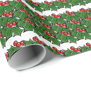 Papier Cadeau Holly Feuilles Holly berry vert rouge motif de vac