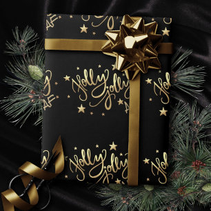Papier Cadeau Holly Jolly AF   Shiny Gold Faux Foil Script